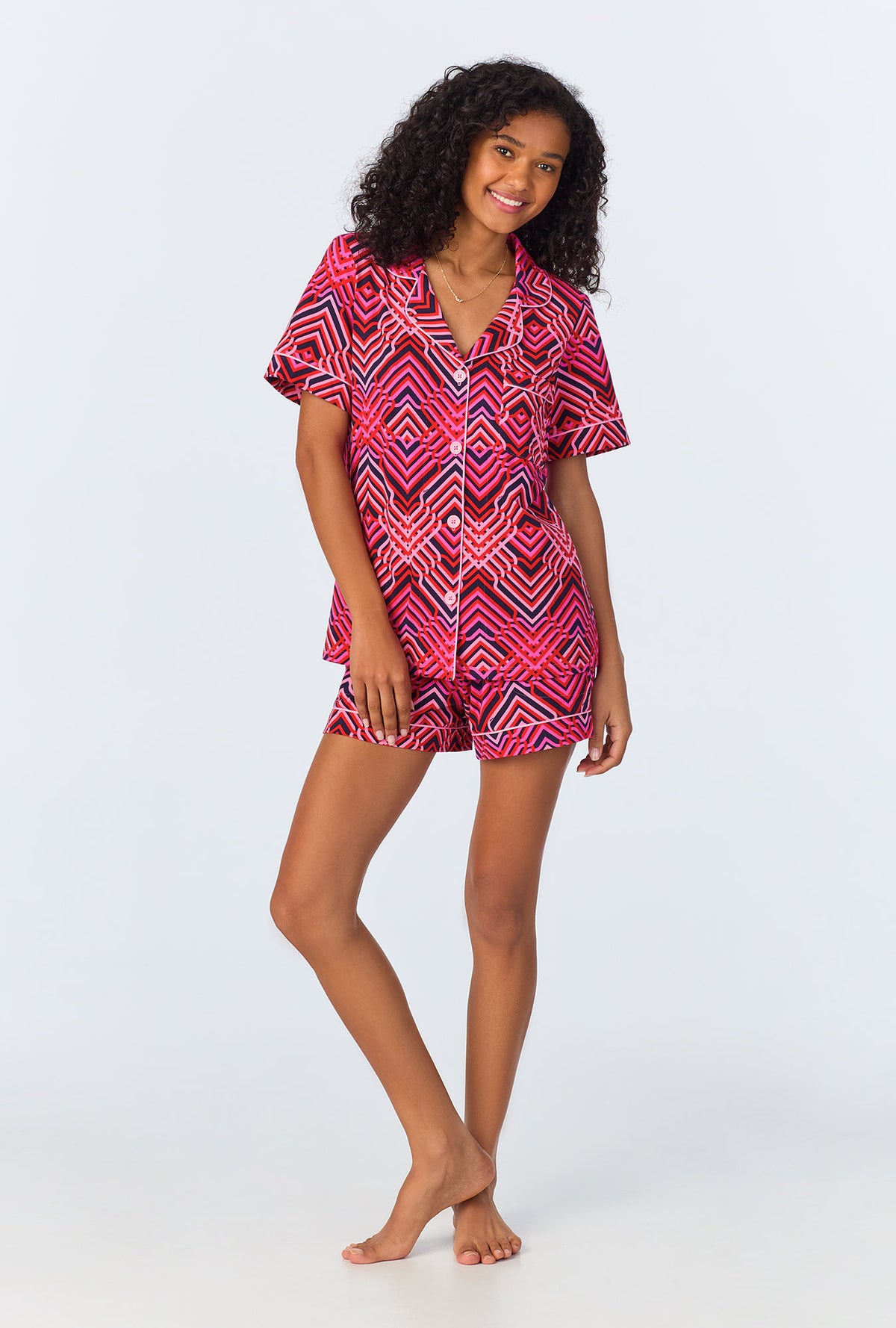 BedHead x Trina Turk Geo Trellis Short Sleeve Classic Shorty Stretch Jersey PJ Set