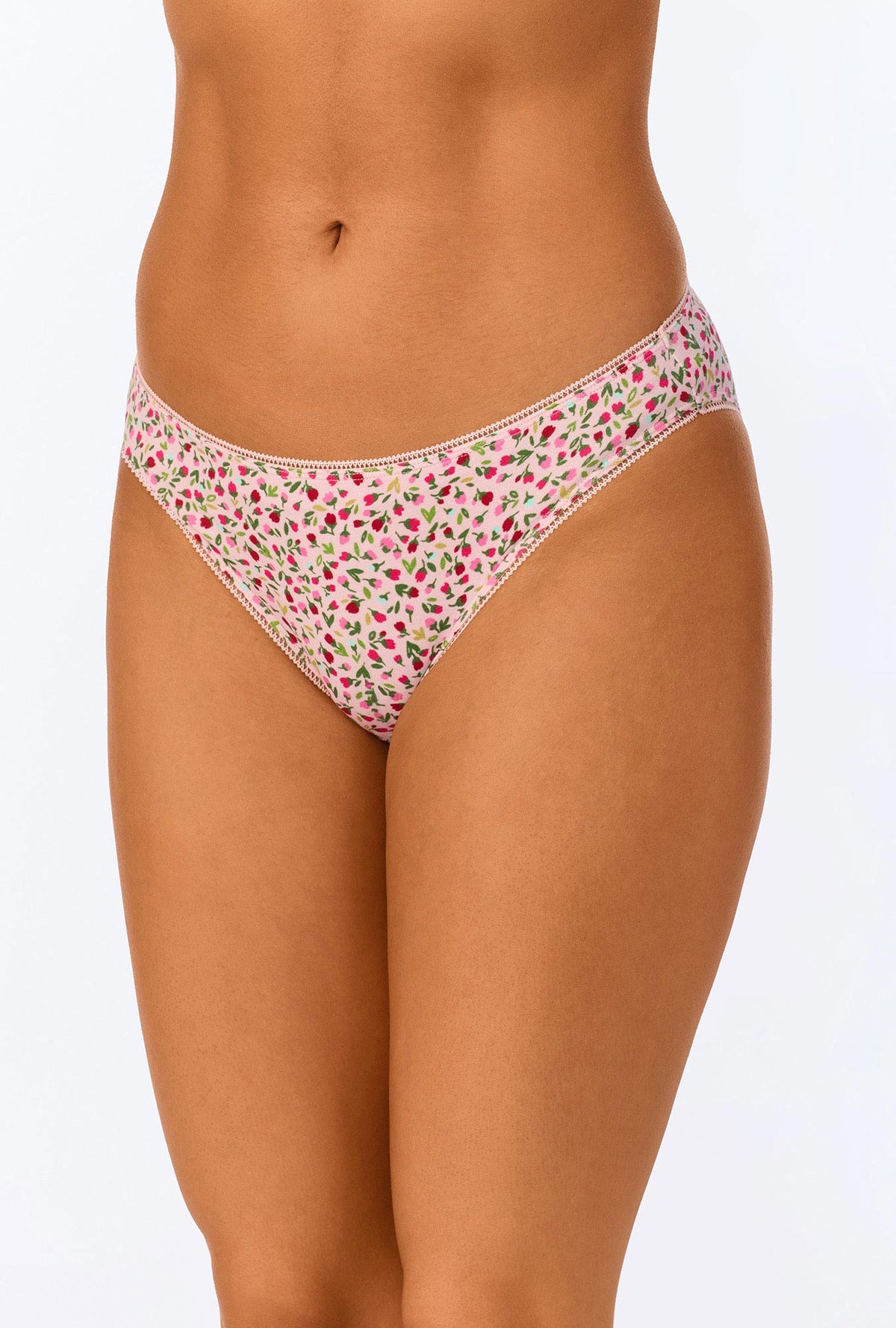 A lady wearing Pretty Ditsy Stretch Jersey Bikini Underwear