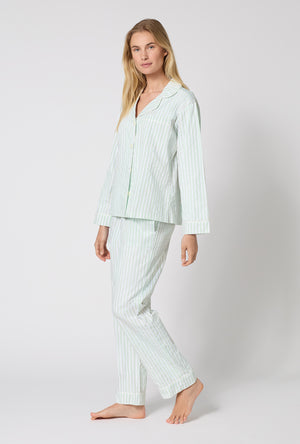 Mint 3D Stripe Long Sleeve Classic Woven Cotton Sateen PJ Set