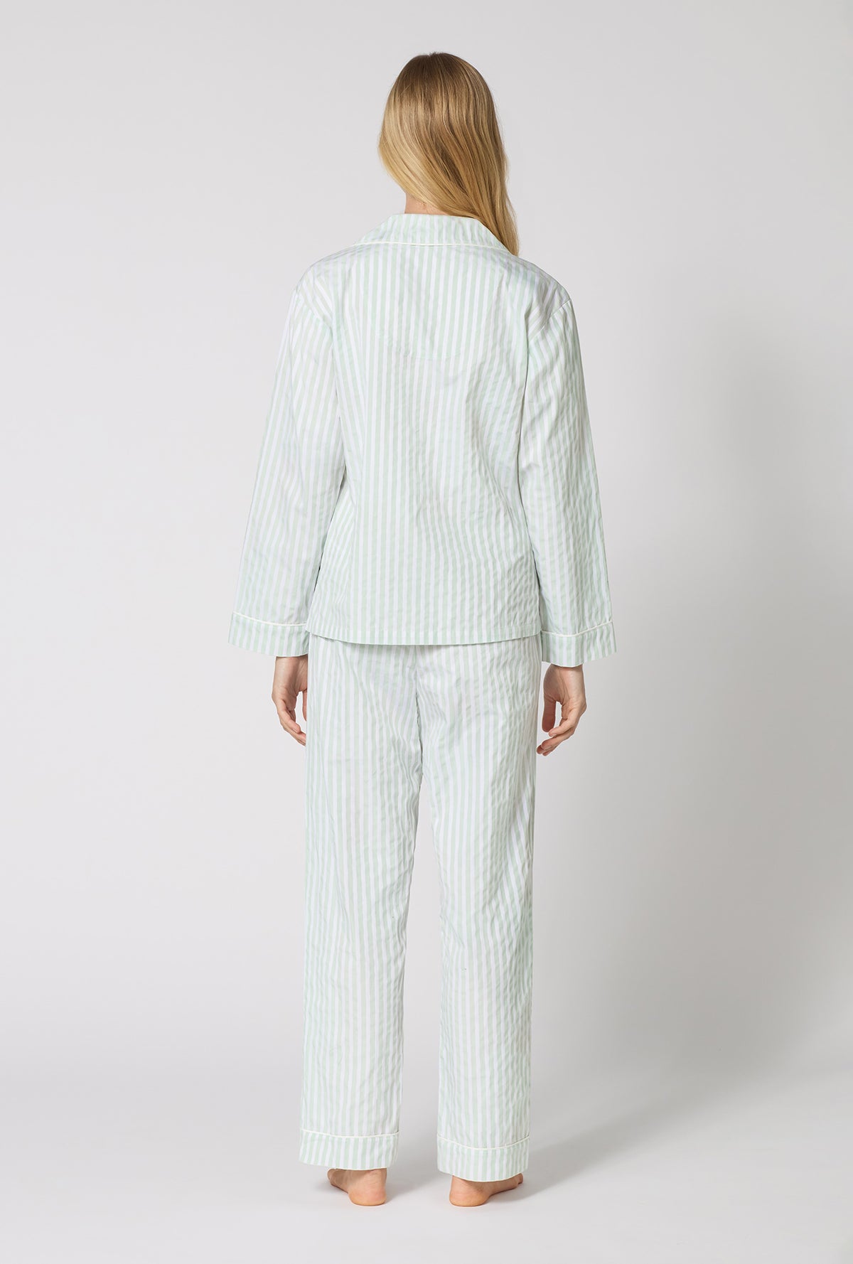 Mint 3D Stripe Long Sleeve Classic Woven Cotton Sateen PJ Set