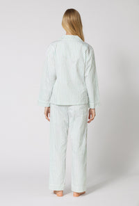 Mint 3D Stripe Long Sleeve Classic Woven Cotton Sateen PJ Set