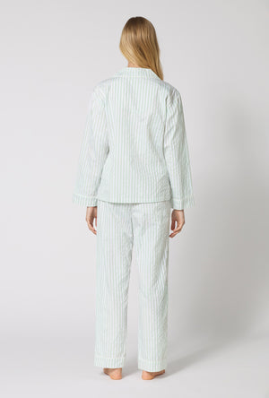 Mint 3D Stripe Long Sleeve Classic Woven Cotton Sateen PJ Set