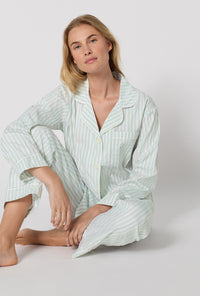 Mint 3D Stripe Long Sleeve Classic Woven Cotton Sateen PJ Set
