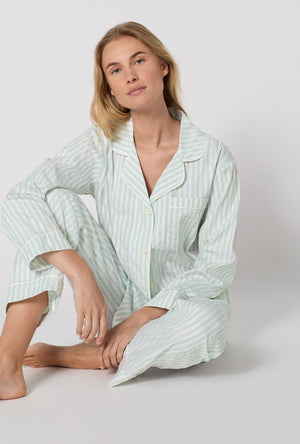 Mint 3D Stripe Long Sleeve Classic Woven Cotton Sateen PJ Set