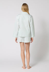 Mint 3D Stripe Long Sleeve Classic Woven Cotton Sateen Shorty PJ Set