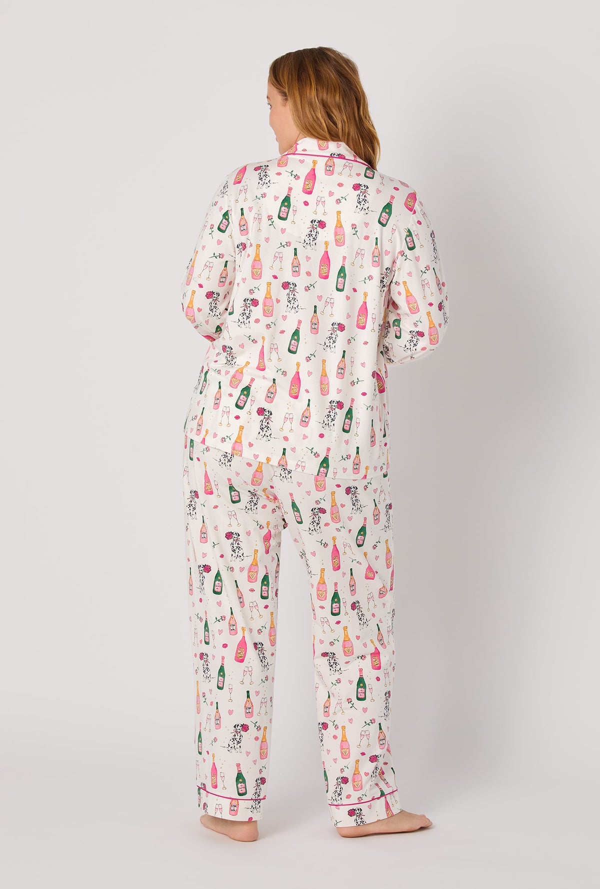 A lady wearing Be Mine Long Sleeve Classic Stretch Jersey Pj Set