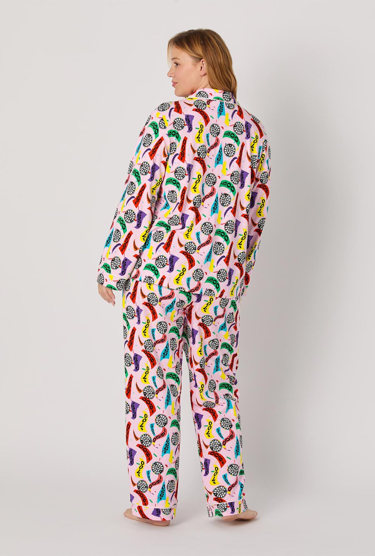 A lady wearing Spin To Win Long Sleeve Classic Stretch Jersey Pj Set