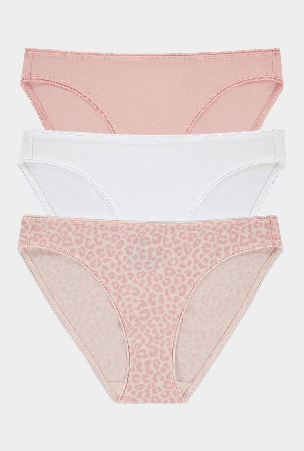 Stretch Jersey Bikini Underwear 3 Pack- White, First Blush, Animal Instinct