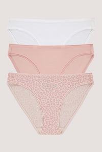 Stretch Jersey Bikini Underwear 3 Pack- White, First Blush, Animal Instinct