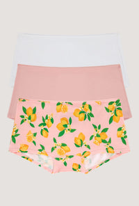 A Stretch Jersey Boyshort Underwear 3 Pack in White, First Blush, Lemon Sorbet