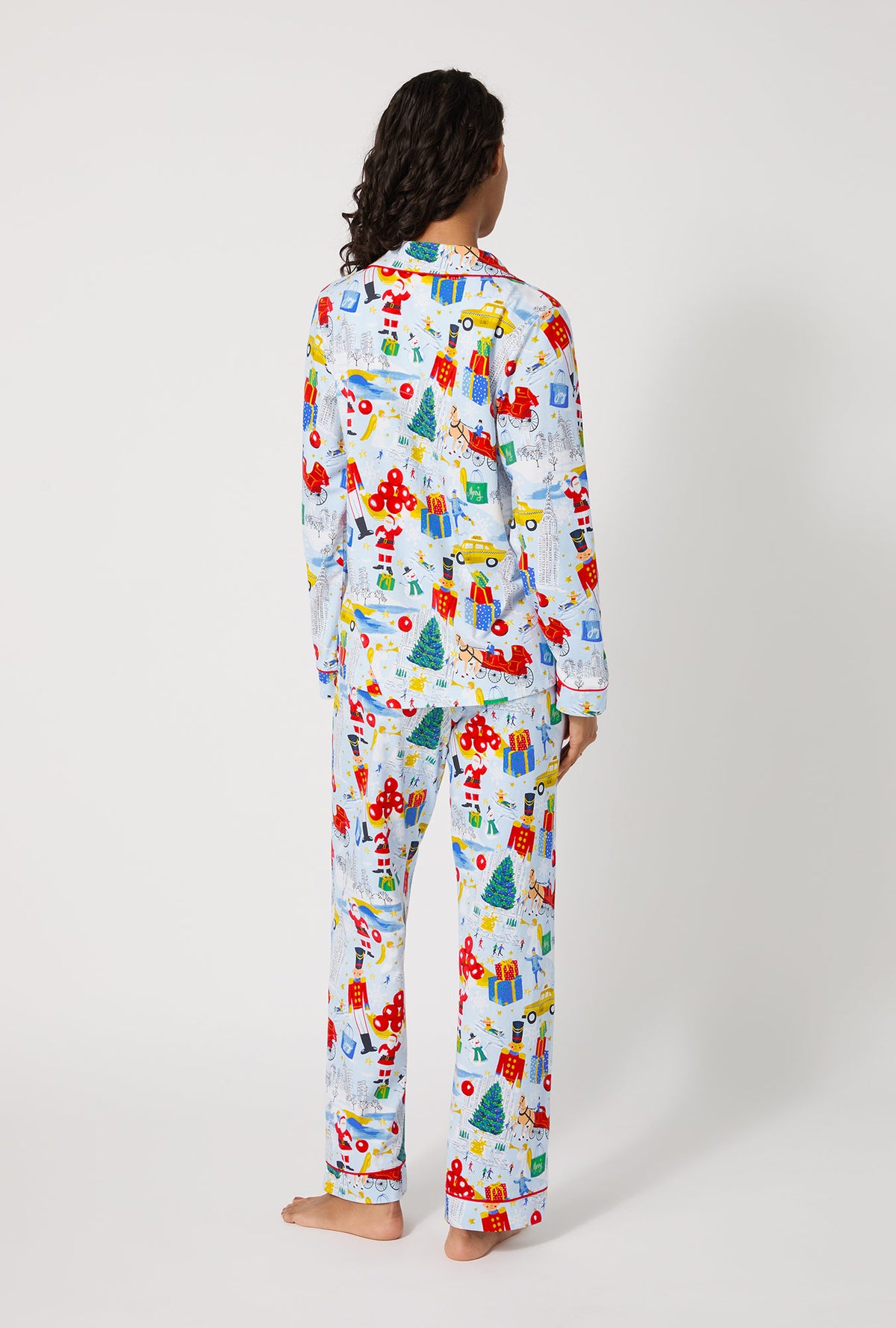 A lady wearing A City Christmas Long Sleeve Classic Stretch Jersey Pj Set