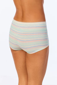 A lady wearing Rainbow Stripe Stretch Jersey Boyshort Underwear