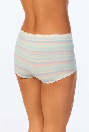 A lady wearing Rainbow Stripe Stretch Jersey Boyshort Underwear