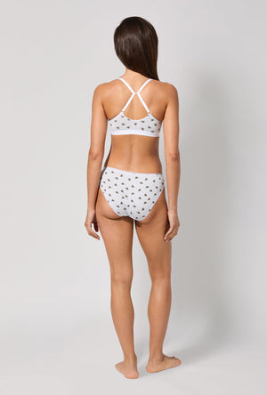 A lady wearing Honey Bees Stretch Jersey Bralette