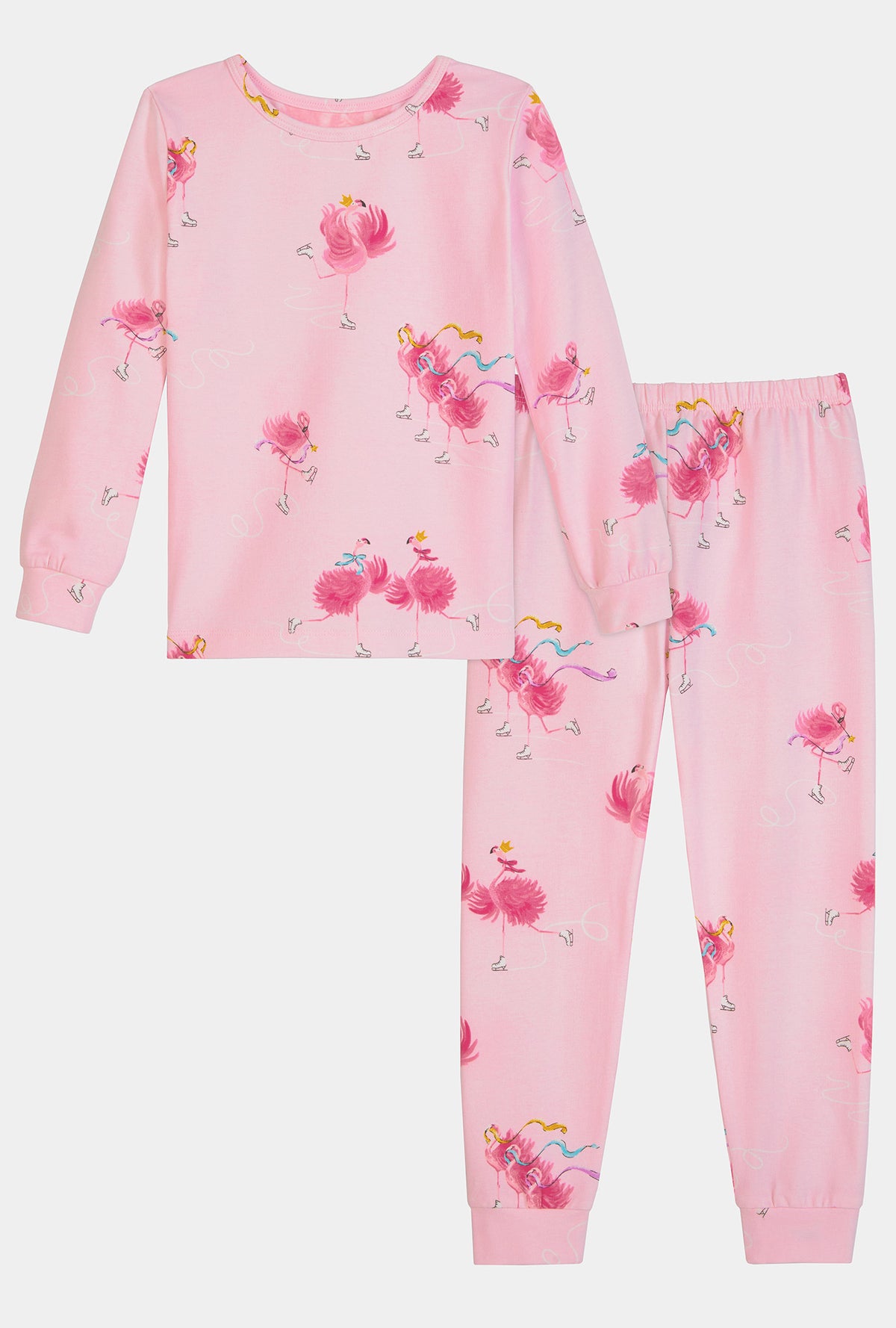 A Flamingos On Ice Long Sleeve Stretch Jersey Kids Pj Set