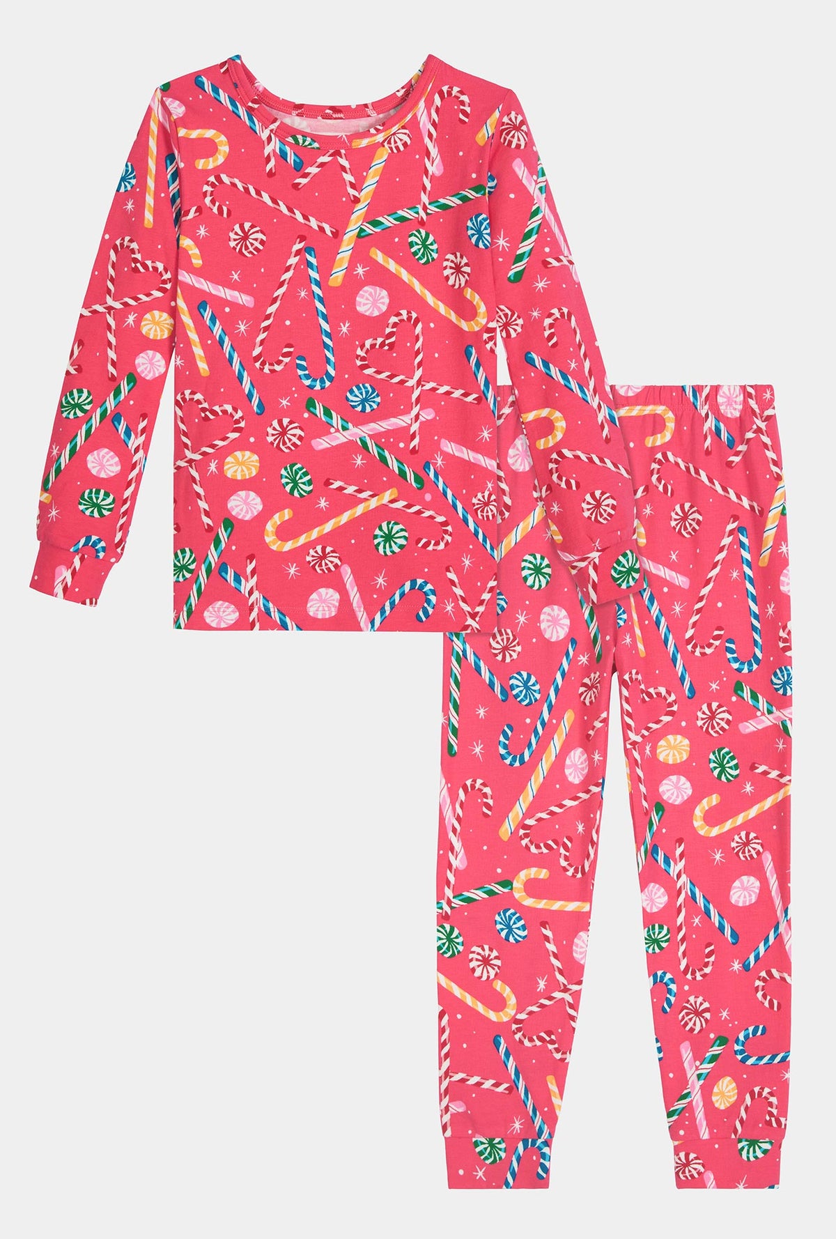 A girl wearing Peppermint Twist Long Sleeve Stretch Jersey Kids Pj Set