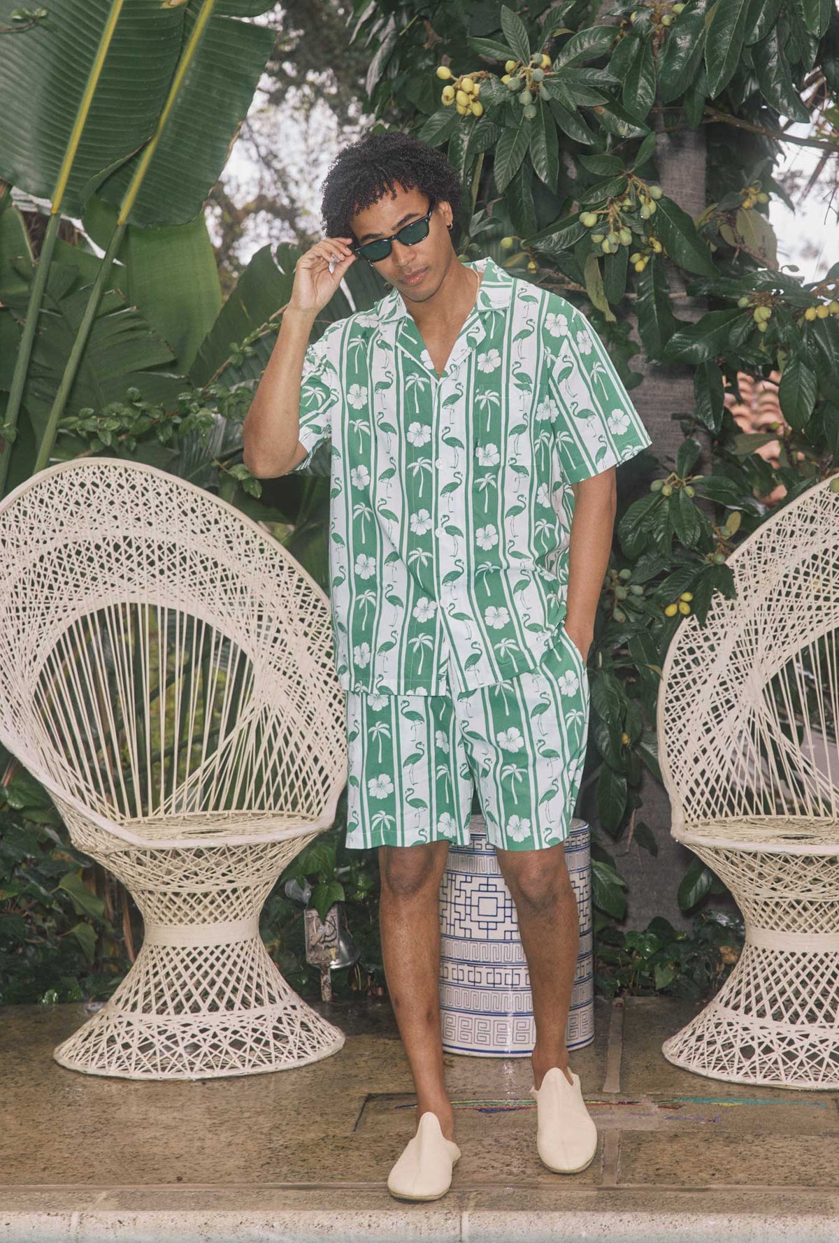 Aloha Stripe Men&#39;s Short Sleeve Notch Woven Cotton Poplin Boxer PJ Set