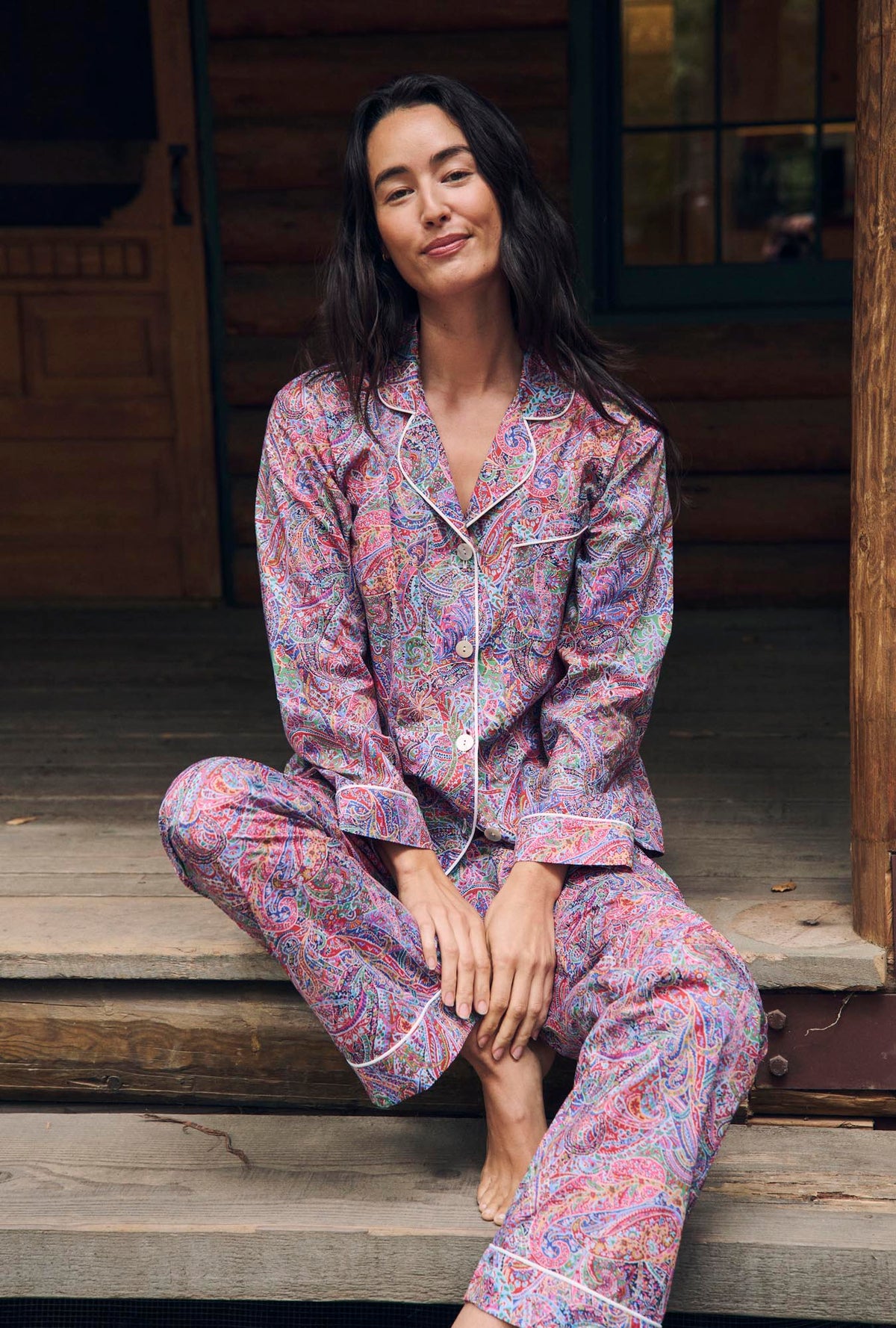 Dana Sharmin Long Sleeve Classic Woven Tana Lawn® Pj Set Made With Liberty Fabrics