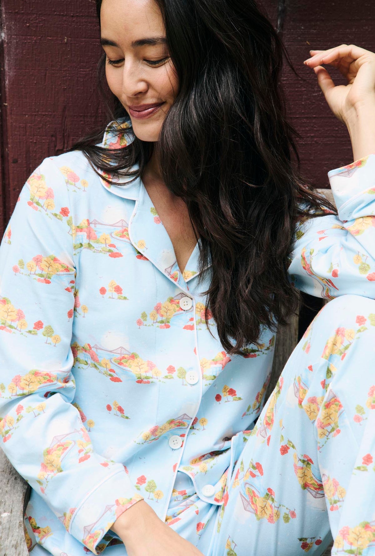 Twilight On The Hudson Long Sleeve Classic Stretch Jersey Pj Set