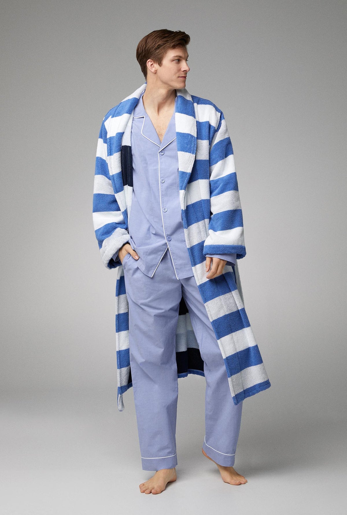 Seaside Stripe Unisex Woven Cotton Loop Turkish Terry Jacquard Long Ro -  Bedhead Pajamas