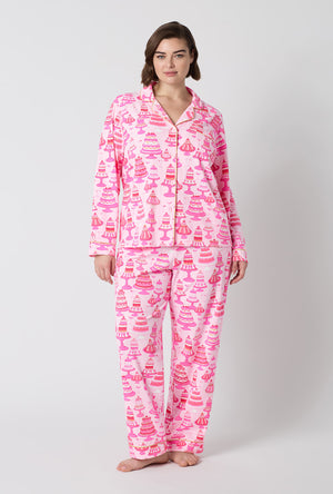 A Lady Wearing Plus Size Cake Shop Long Sleeve Classic Stretch Jersey Pj Set