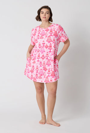 A Lady Wearing Plus Size Cake Shop Stretch Jersey T-shirt Sleep Dress