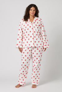 A Lady Wearing Plus Size Celeste Long Sleeve Classic Woven Supersoft Cotton Poplin Pj Set posing with a front view look