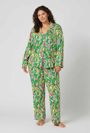 A Lady Wearing Plus Size Sultana Long Sleeve Classic Stretch Jersey Pj Set