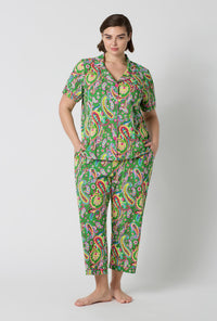 A Lady Wearing Plus Size Sultana Short Sleeve Classic Stretch Jersey Cropped Pj Set