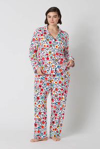 A Lady Wearing Plus Size Ottoman Bloom Long Sleeve Classic Stretch Jersey Pj Set