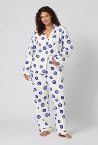 A Women Wearing Plus Size Eyeconic Long Sleeve Classic Stretch Jersey Pj Set