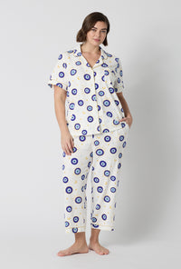 A Lady Wearing Plus Size Eyeconic Short Sleeve Classic Stretch Jersey Cropped Pj Set
