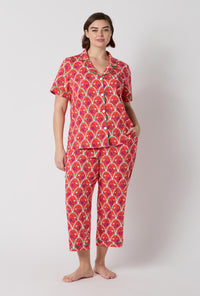 A Lady Wearing Plus Size Monkeying Around Short Sleeve Classic Stretch Jersey Cropped Pj Set