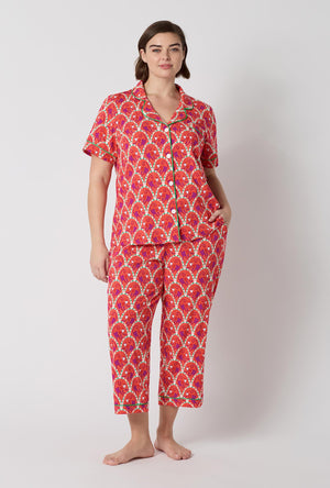 A Lady Wearing Plus Size Monkeying Around Short Sleeve Classic Stretch Jersey Cropped Pj Set