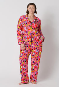 A Lady Wearing Plus Size Pumpkin Patch Party Long Sleeve Classic Stretch Jersey Pj Set