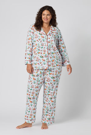 A lady wearing plus size Woodland Wonder Long Sleeve Classic Stretch Jersey Pj Set