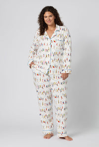A lady wearing plus size Run NYC Run Long Sleeve Classic Stretch Jersey Pj Set
