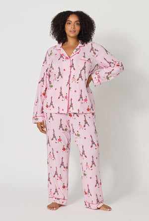 Tres Chic Long Sleeve Classic Stretch Jersey PJ Set