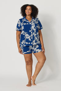 Navy Shadow Blossom Short Sleeve Classic Shorty Stretch Jersey PJ Set