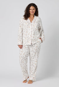 A lady wearing plus size Hundred Acre Toile Long Sleeve Classic Stretch Jersey Pj Set