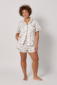 A lady wearing plus Tie The Knot Short Sleeve Classic Shorty Stretch Jersey Pj Set