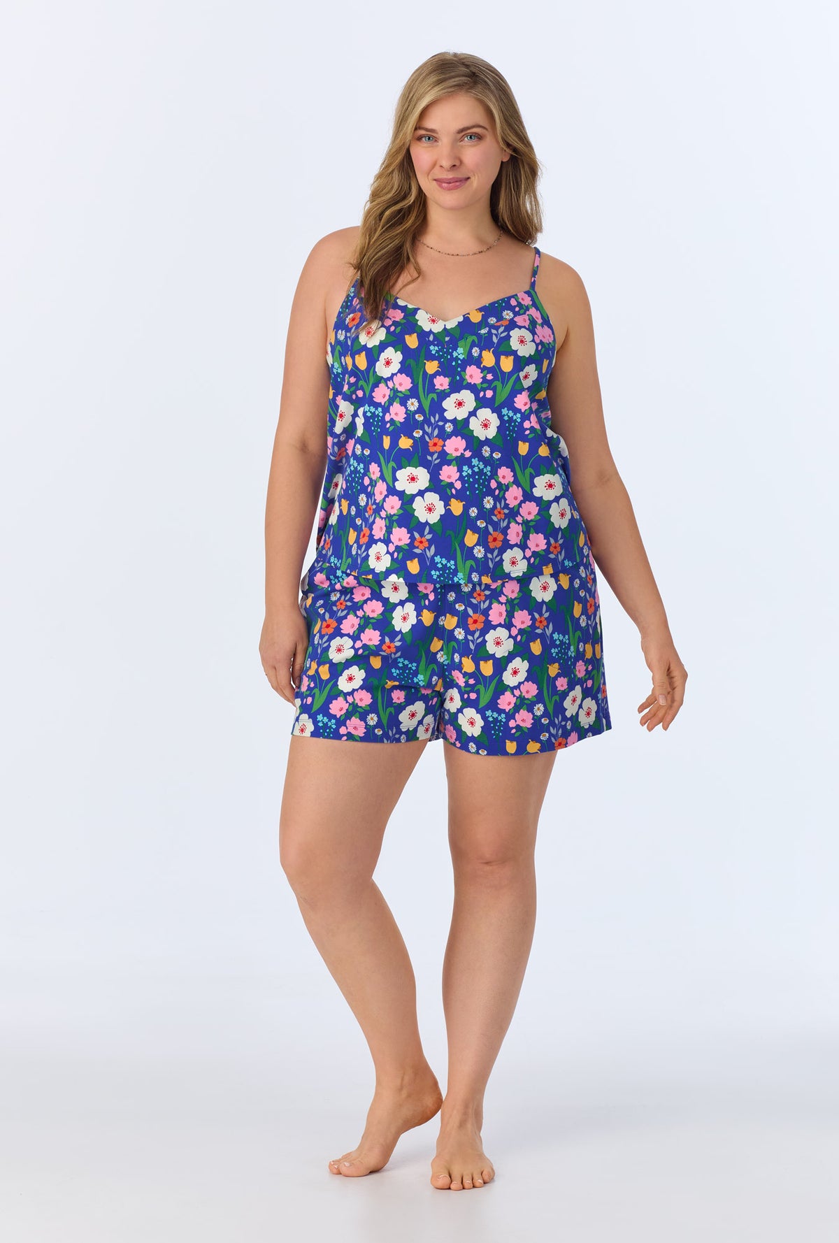 A lady wearing Flower Market  Cami Stretch Jersey Shorty PJ set