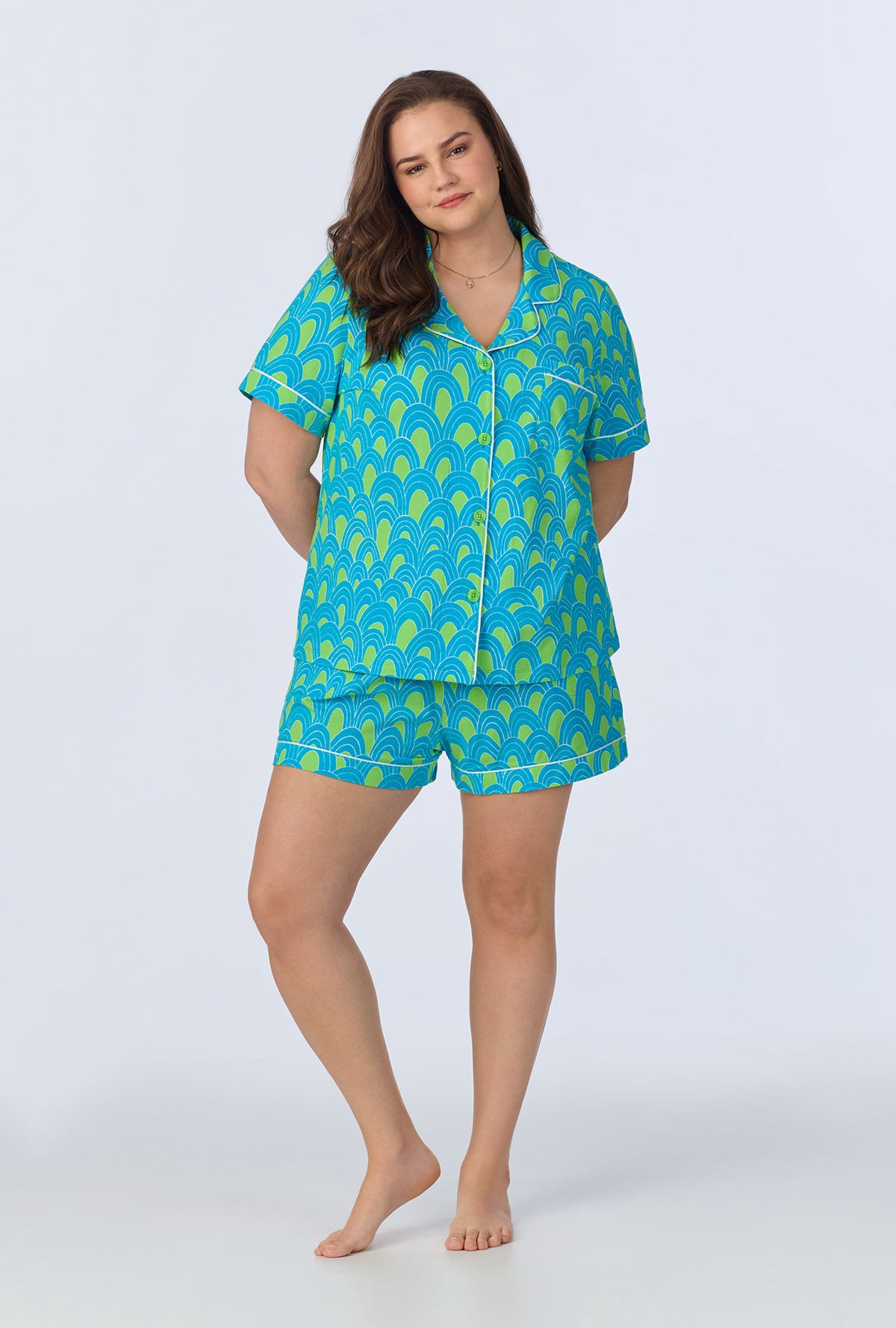BedHead x Trina Turk Geo Arches Short Sleeve Classic Shorty Stretch Jersey PJ Set