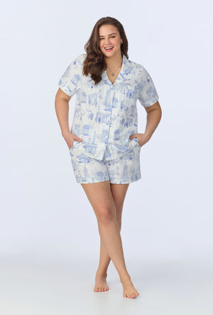 A lady wearing Bedhead On Bleecker Short Sleeve Classic Shorty Stretch Jersey PJ Set