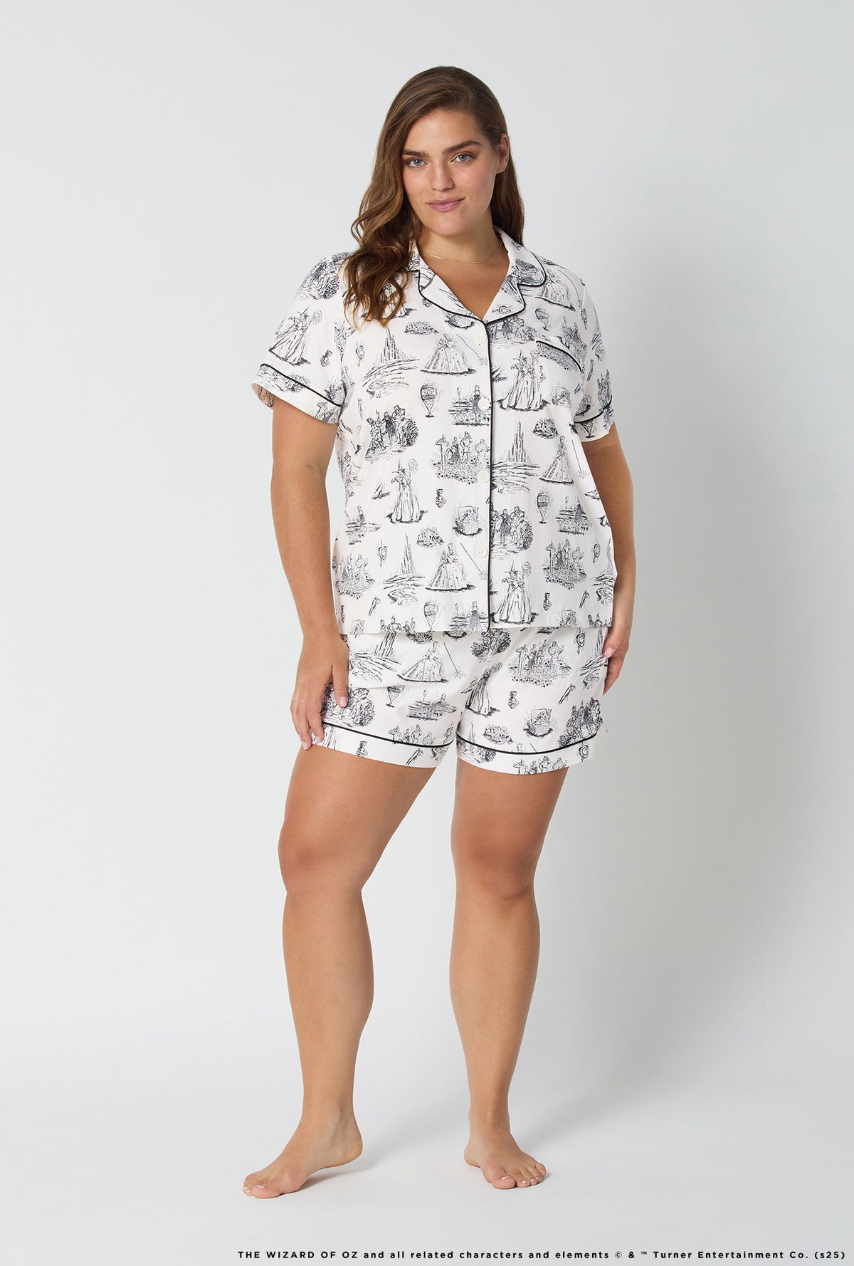 A lady wearing Wizard Of Oz Short Sleeve Classic Shorty Stretch Jersey Pj Set