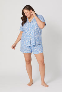A lady wearing plus Something Blue Short Sleeve Classic Shorty Stretch Jersey Pj Set