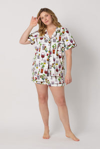 A lady wearing plus size White Short Sleeve Classic Shorty Stretch Jersey Pj Set front view