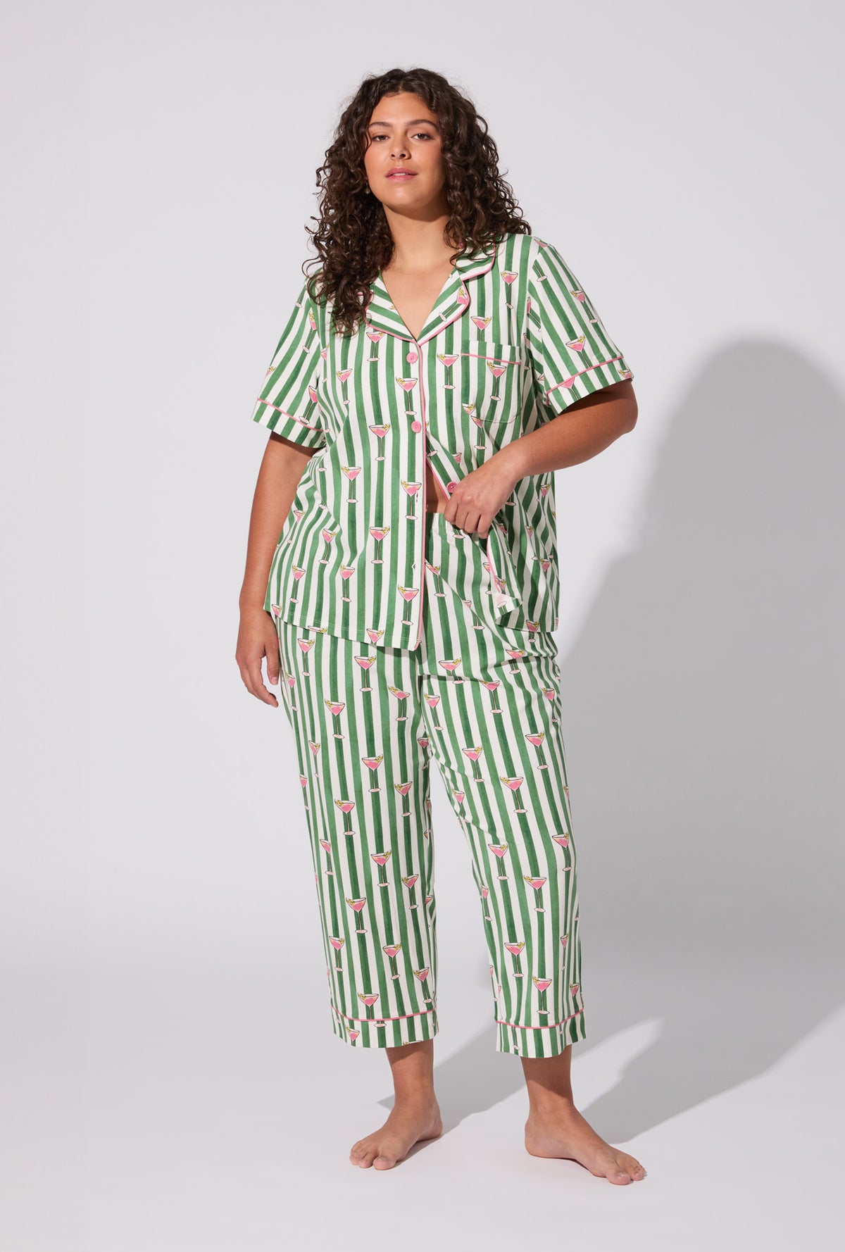 A lady wearing Martini O&#39;Clock Short Sleeve Classic Stretch Jersey Cropped PJ Set