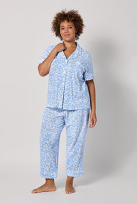 A lady wearing plus Something Blue Short Sleeve Classic Stretch Jersey Cropped Pj Set