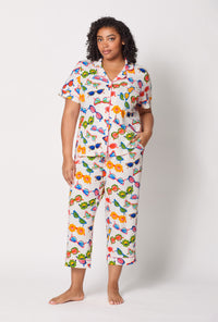 A lady wearing plus size Made In The Shade Short Sleeve Classic Stretch Jersey Cropped Pj Set